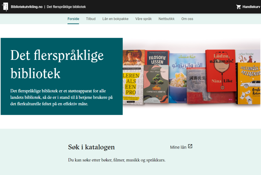 Skjermdump av forsiden til det flerspråklige biblioteks nettside.