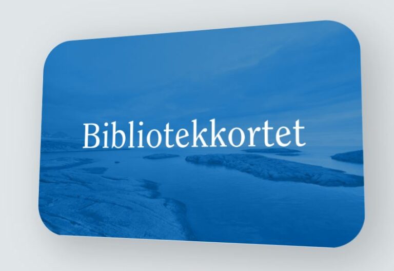 Skjermdump av forsiden på et Bibliotekkort- Bakgrunnen er hav i blått, og tittel: Bibliotekkortet i hvite bokstaver.