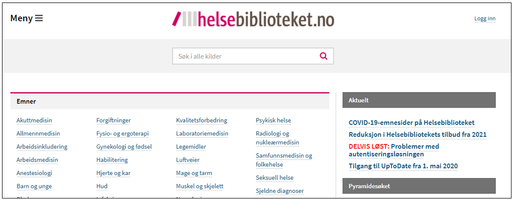 Skjermdump av helsebiblioteket.no