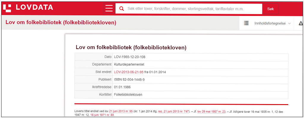 Skjermdump av Lovdata.no