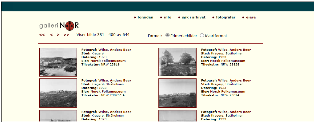 Skjermdump av gallerinor