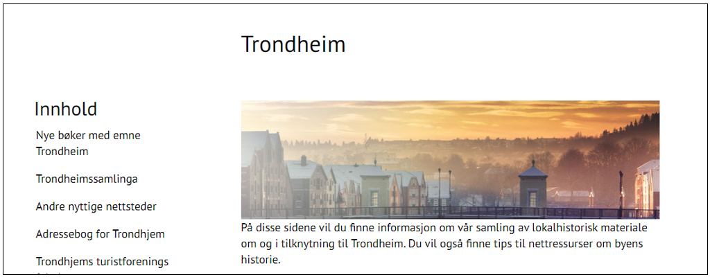 Skjermdump av Trondheim folkebibliotek sin side